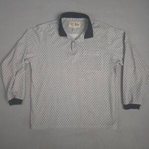 Lions Den By Haband Mens L Geometric Print Long Sleeve Collared Polo Shirt